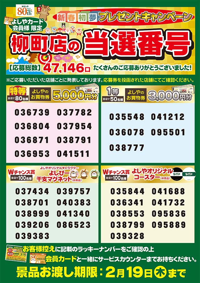 柳町店　当選番号