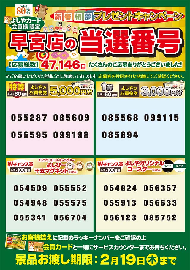 早宮店　当選番号