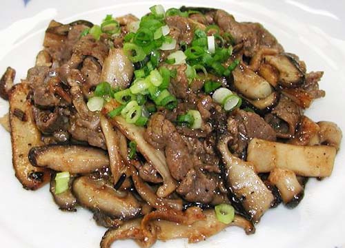 生椎茸と牛肉のオイスターソース炒め